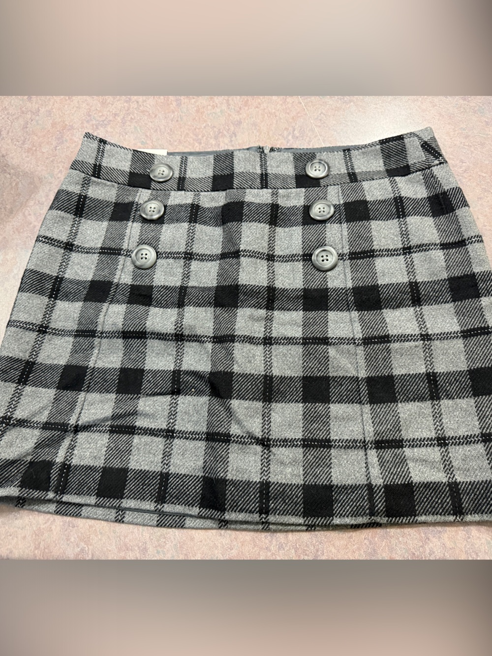 GAP Black and Gray Plaid Button-Front Mini Skirt